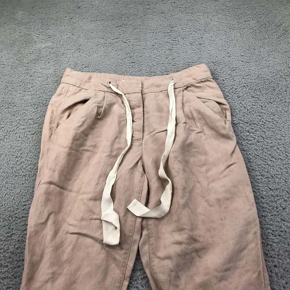 Aritzia Wilfred Pants Womens 4 Pink Linen Jogger Tapered Cuffed Drawstring
